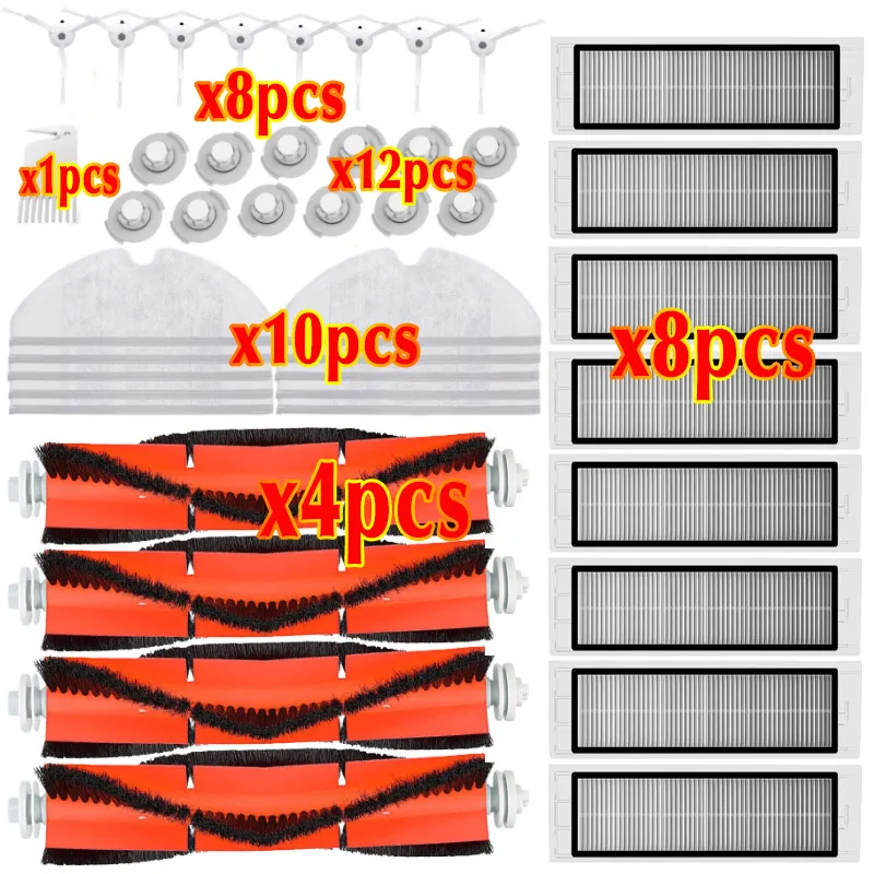 Xiaomi Roborock Robot S50 S5 Vacuum Cleaner Spare Parts Kits Mop Cloths Mopping filter Side Brush Roll Brush Water Tank replace - Цвет: 43pcs-lot