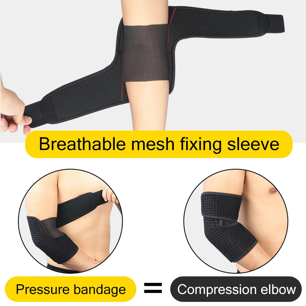 The cubital tunnel syndrome elbow compression sleeve showing the two-layer construction with Japanese OK cloth outer and latex-free neoprene inner that delivers even compression and warmth to the elbow joint during activity and recovery.