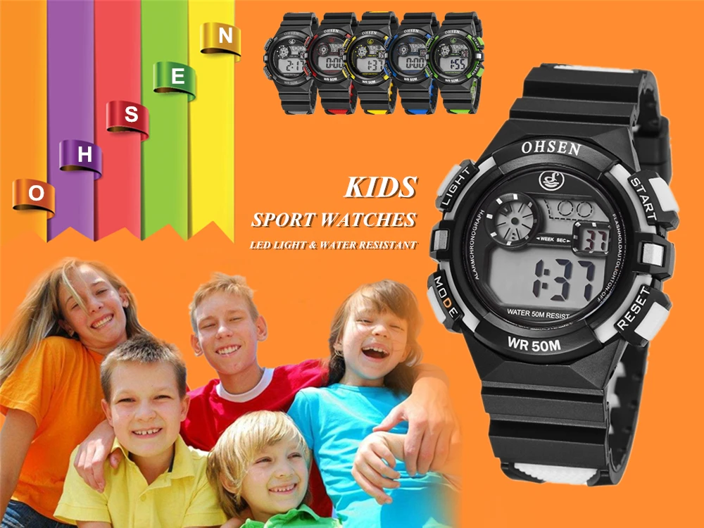 OHSEN Causal LED Digital Children Watch Kids Watches Girls Boys Sport Wristwatches Silicone LCD Watch Waterproof Alarm Date Gift