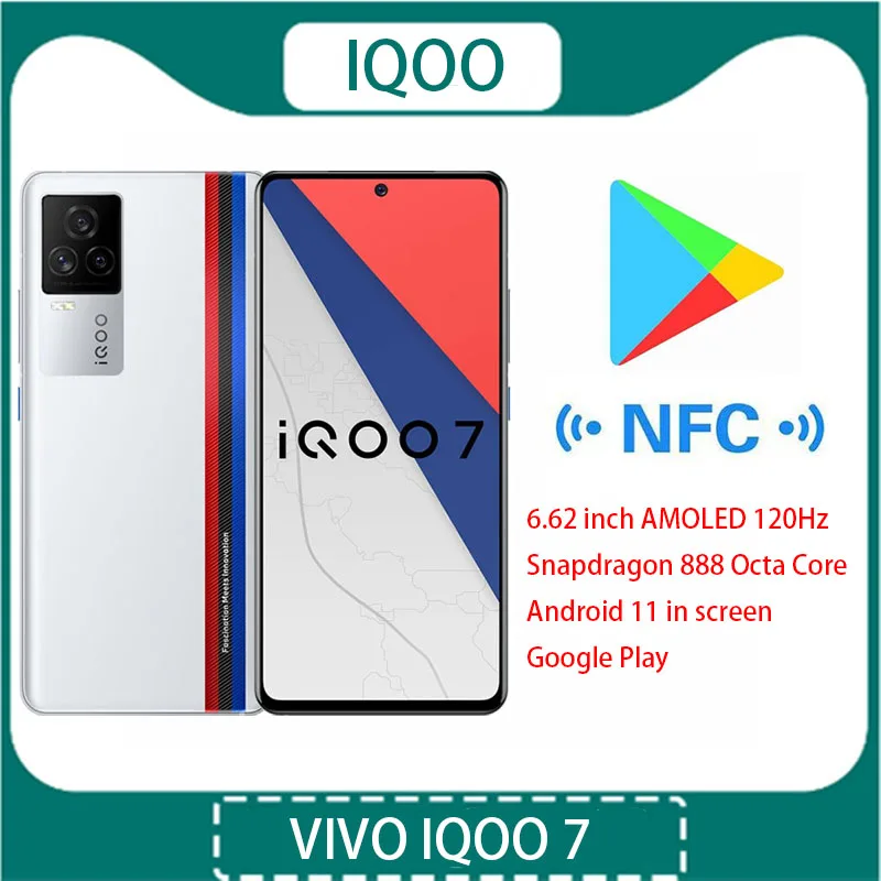 Original VIVO IQOO 7 5G Gaming Phone SmartPhone 6.62 inch AMOLED 120Hz Snapdragon 888 Octa Core Android 11 in screen Google Play | Мобильные