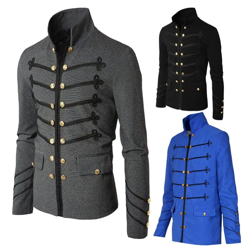 

Western Style European Men's Overcoat Medieval Pure Color Fashion Steam Coat Punk Retro Men Uniform Vintage Cosplay Costumes