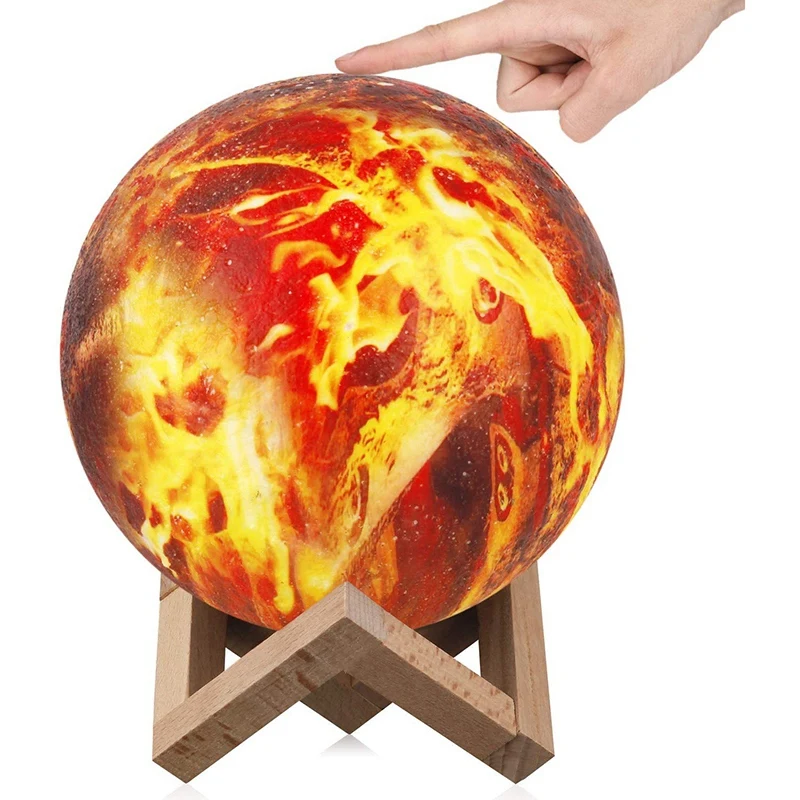 

Flame Moon Lamp, 3D Print Lunar Light 3 Colors Press Control USB Rechargeable with Wood Stand,LED Night Lights for Kids