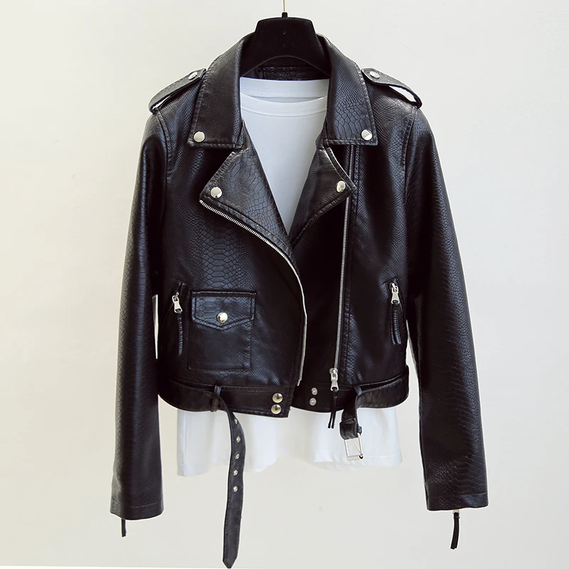 Women's Slim Streetwear Leather Jacket-4