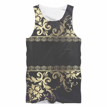 

palace style Vest fashion Vintage Vest Men Women 3D Golden Print Sleeveless Tank tops Summer Streetwear Hombre Undershirts Tanks
