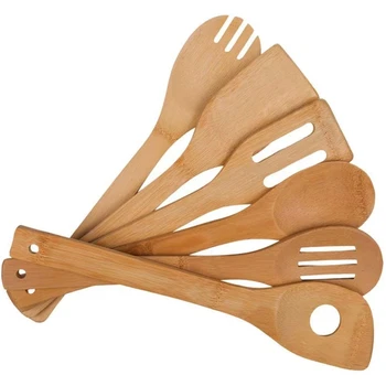 

6Pcs/ Set Bamboo Utensil Set,Wooden Cooking Spoons and Spatulas,Kitchen Tools,Perfect for Nonstick Pan and Cookware