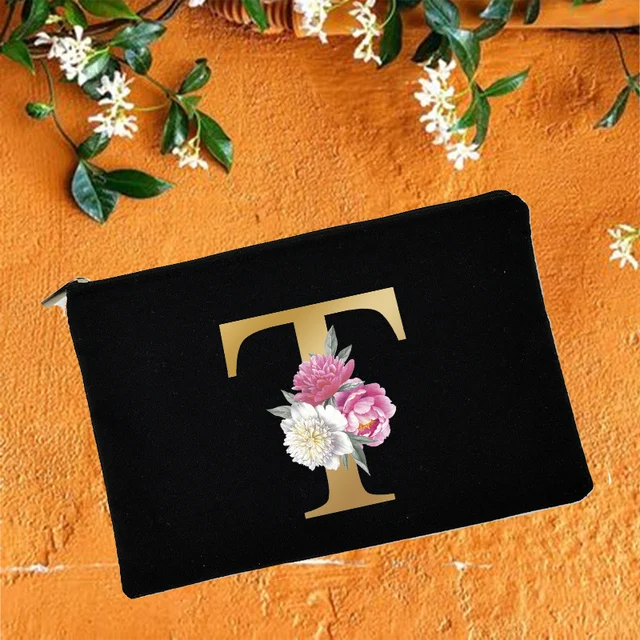 Bridesmaid Makeup Bags Floral Alphabet Print Cosmetic Case Bridal Party Make Up Pouch Necessaries Lady Tote Purse Wedding Gifts W05728-TBBK-D