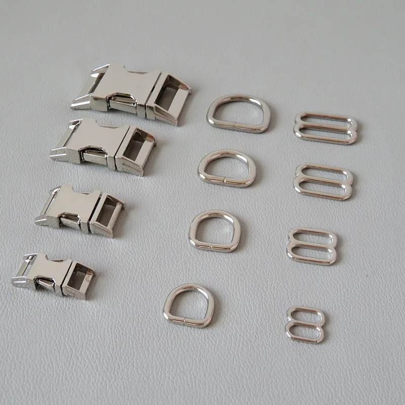 

20Sets/Lot Inside Width 10mm 15nn 20mm 25mm Metal D Rings Slider Buckle Adjuster Cat Dog Pet Collar Paracord Hardware Accessory