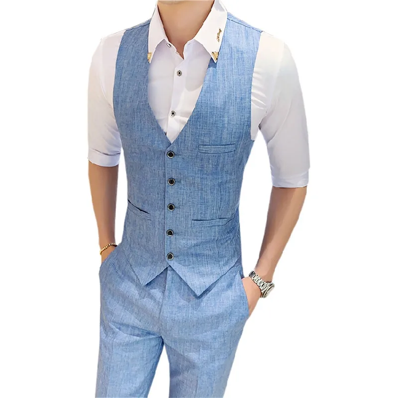 

Suit vest + suit pants two-piece suit Spring and summer men's solid color vest pants slim suit Men's business casual vest suit