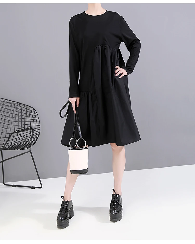 Новинка, корейский стиль, женское модное однотонное черное синее осеннее платье с длинным рукавом, женское прямое платье миди, Повседневное платье, халат 5446