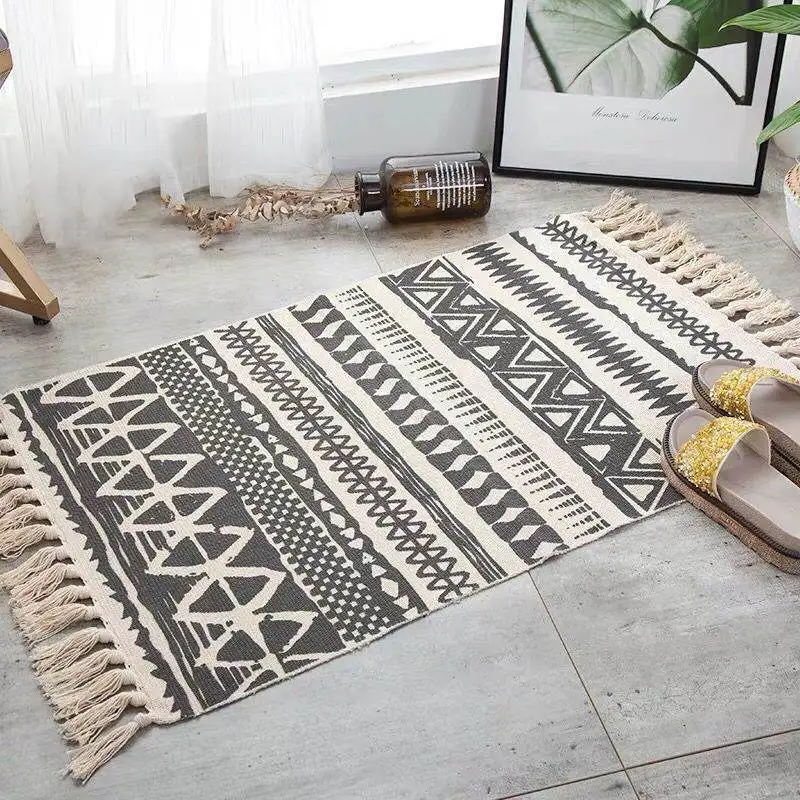 60*90CM Retro Bohemian Hand Woven Cotton Linen Carpets Tassel Bedside Rug Geometric Floor Mat Living Rooms Bedrooms Home Decor 60*90CM Retro Bohemian Hand Woven Cotton Linen Carpets Tassel Bedside Rug Geometric Floor Mat Living Rooms Bedrooms Home Decor