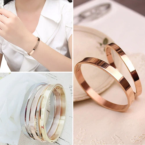 Women Men Simple Titanium Steel Plain Cuff Bangle Bracelet Xmas Gift Jewelry 4