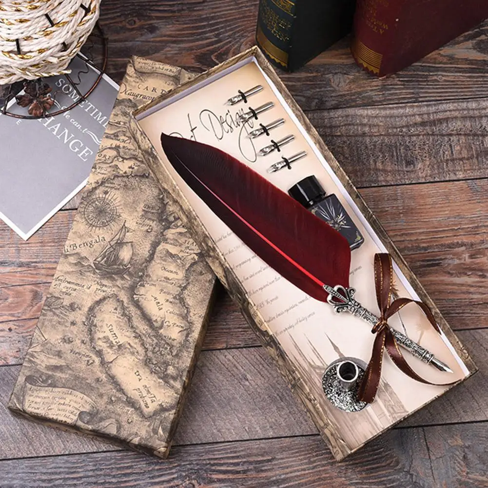 

Retro English Calligraphy Quill Dip Feather Pen with 5 Nibs Stationery Gift