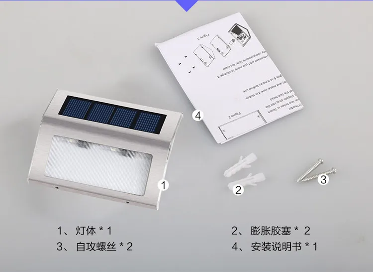 Amazon Горячая Солнечная Лампа 3LED из нержавеющей стали Солнечная Лестница свет водонепроницаемый Пейзаж Солнечная настенная лампа