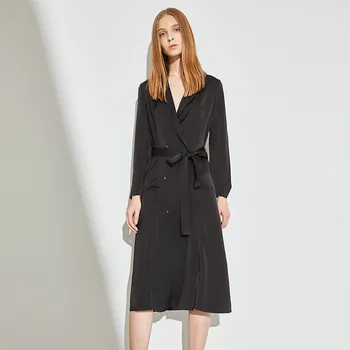 

High-end boutique women's fashion long trench 2019 antumn and winter casual lace up notched laser cut windbreaker women 1F19183
