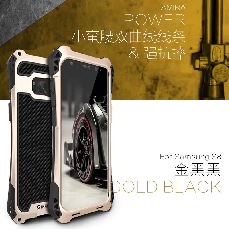 Gold Black R-JUST чехол для samsung 10 Plus S9 S8 S7 Edge чехол панцири King алюминиевый карбоновый противоударный чехол для Galaxy Note 8 9 10Coque - Цвет: Gold Black