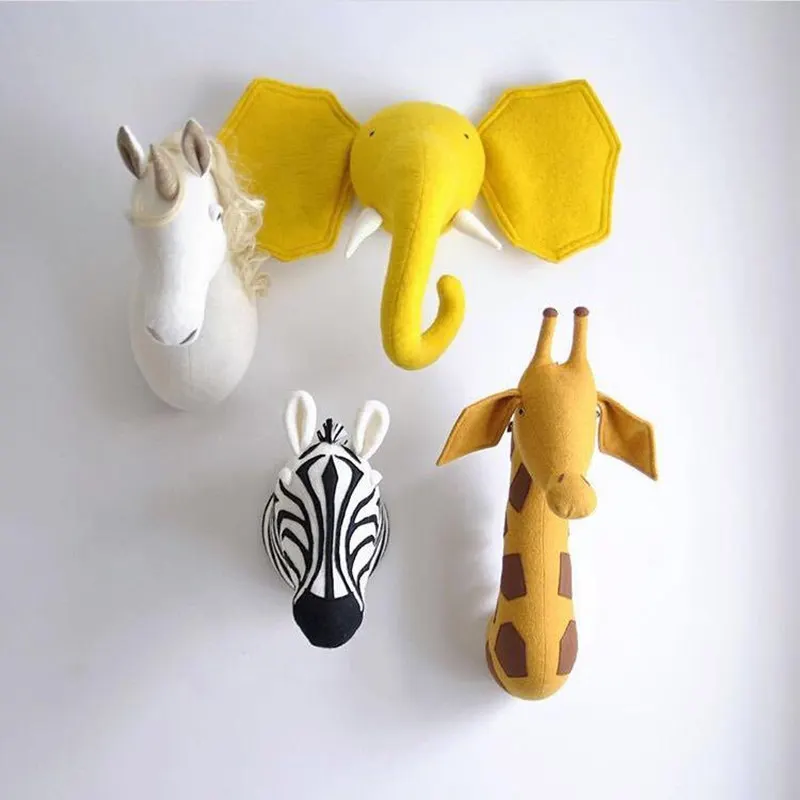 Ins/игрушка в виде головы животного, Настенный декор, жираф, слон, Зебра, Детский Настенный декор, для спальни, детской комнаты, милое украшение для детской комнаты, подвесное украшение