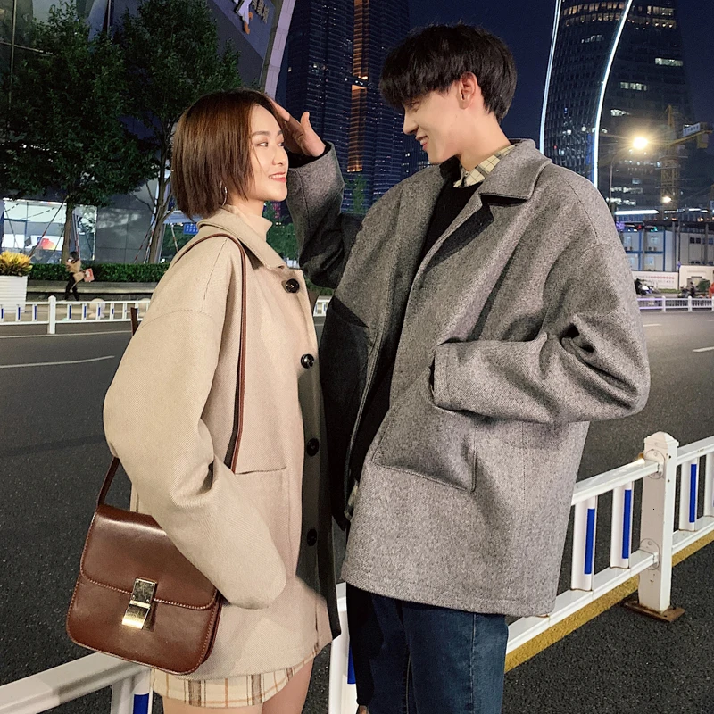 

Winter New Woolen Coat Men Fashion Solid Color Casual Woolen Jacket Men Long Coat Man Streetwear Wild Loose Couple Overcoat
