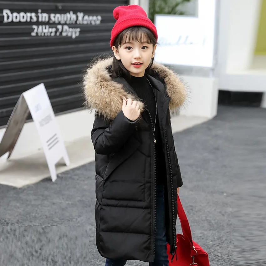 Стиль, Детский пуховик, утепленная детская одежда средней длины с капюшоном в Корейском стиле для девочек, зимняя утепленная одежда - Цвет: Black 120 Cm