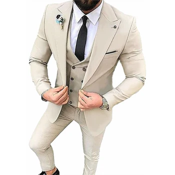 

[XZ22] Slim Fit Male Custom Made Three Pieces Business Tuxedo Formal Men's Wedding Dress Suits Blazer Jacket Vest Trousers Set