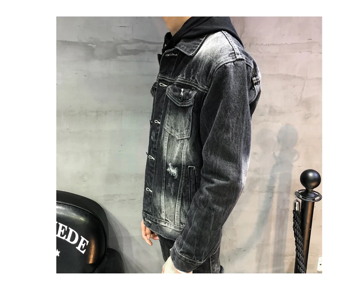 YASUGUOJI Новинка хип хоп крыло джинсовая куртка с вышивкой мужские джинсовые куртки Slim Fit Мужская Черная куртка модная «рваная» куртка мужская