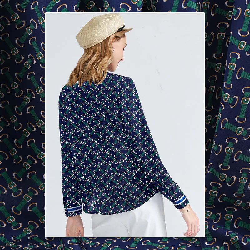 100x114 см 16 мм модная цепочка синего цвета шелковая атласная ткань шелковицы для женщин летнее платье блузка брюки DIY шитье