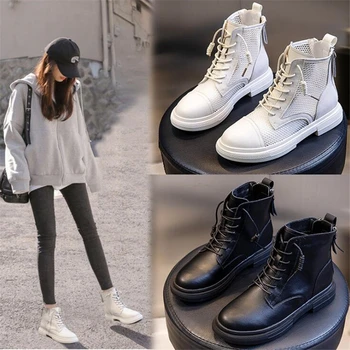 

Women Boots Ankle Boots for Womens Platform Breathable Genuine Leather Female Winter Fur Mesh Summer Boots Autumn Shoes Woman