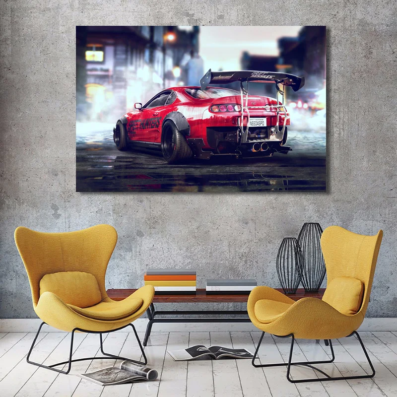 Современные настенные художественные картины на холсте need for speed Toyotas Супра красные гоночные автомобили Картина декор для гостиной плакаты и принты