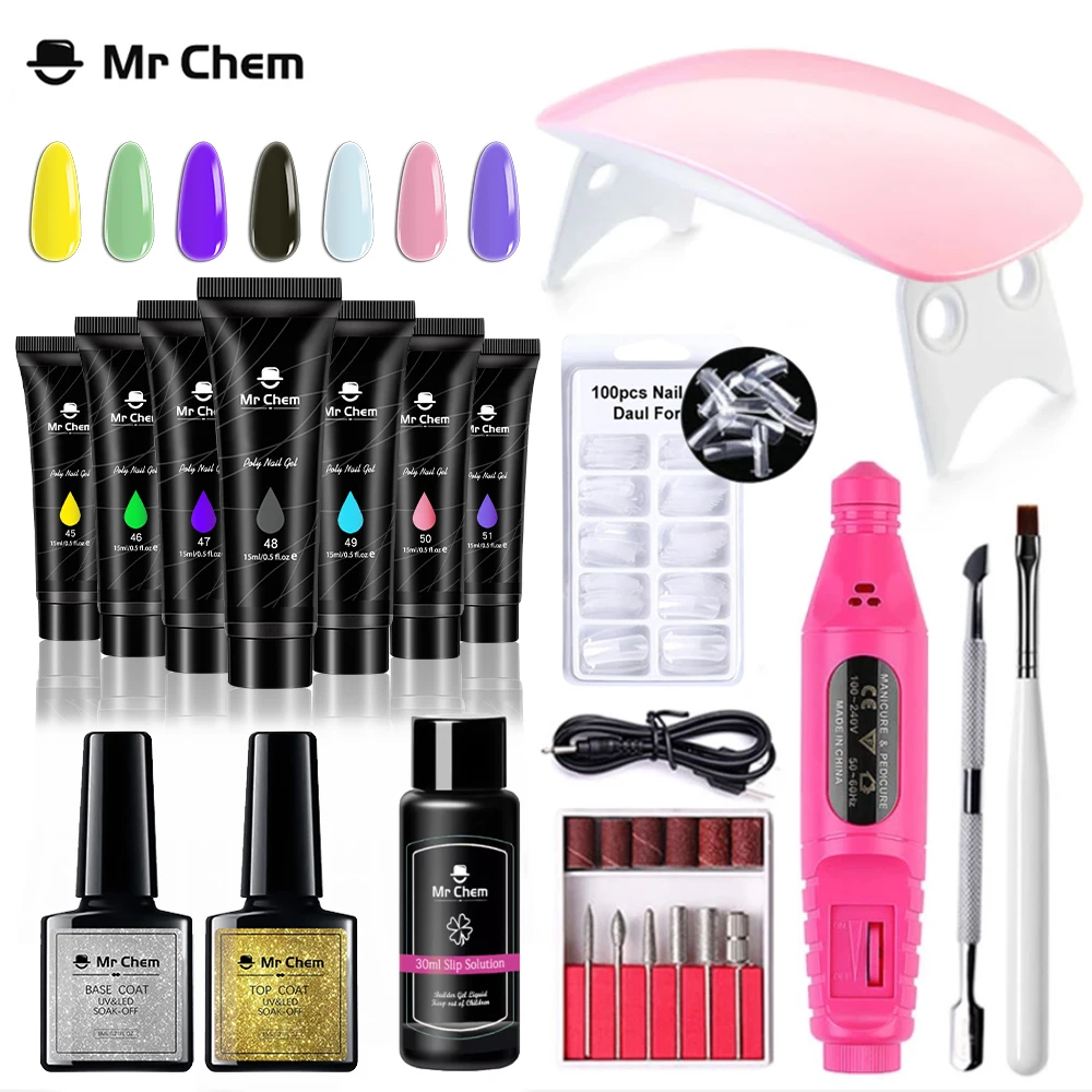 

Mr Chem Poly Nail Gel Kit Long Lasting Extensions Manicure Set 6W LED Lamp Quick Building Gel Nails Art Nail Drill Tools uñas