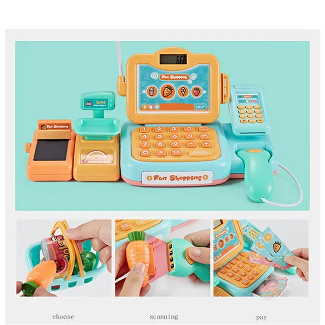Electronic Mini Simulated Supermarket Cash Register Kits Toys Kids Checkout Counter Role Pretend Play Cashier Girl Toy 6