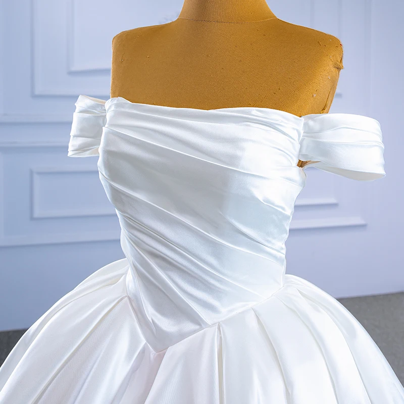 RSM67351 boho ball gown white wedding dress expensive dubai plus size wedding dress off shoulder robe de mariée en satin 3