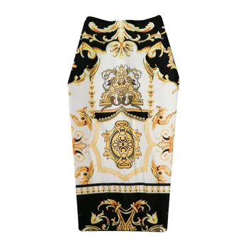 

New-Coming European Women Summer Print Pencil Skirt High Stretch Abstract Pattern Midi Slip Hip Skirt Female GD030