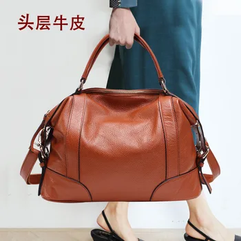 

2020 new large-capacity simple fashion leather female bag first layer cowhide bag ladies handbag shoulder messenger bag