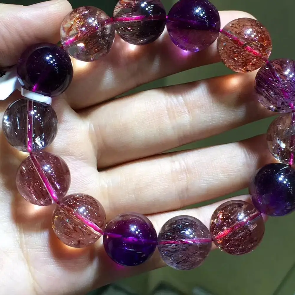 16mm Natural Lepidocrocite Rutilated Bracelet For Women Man Healing Super 7 Stone Round Beads Fashion Bracelet Jewelry AAAAAA