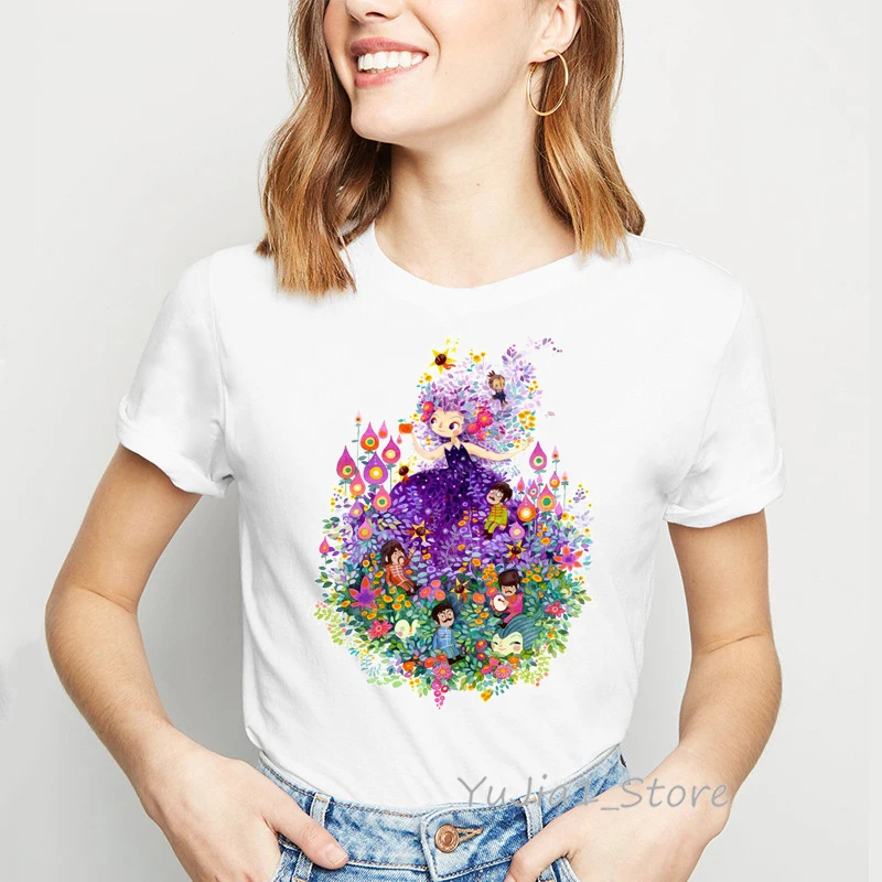 

Watercolor Fairytale illustration tshirt women cute top novelty tee shirt femme white woman clothes 90s tumblr t shirt womens s