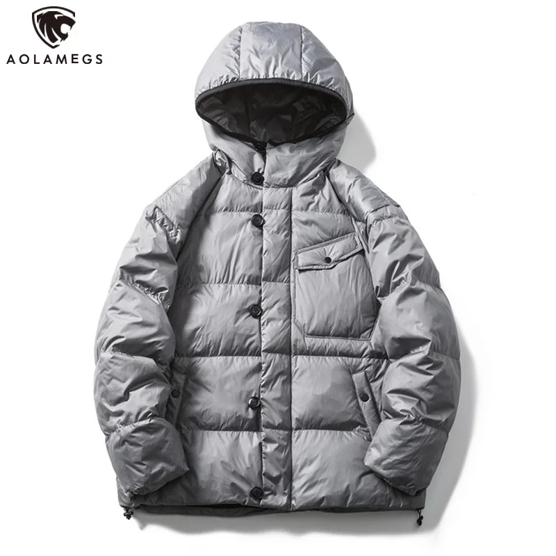 

Aolamegs Winter Down Jacket Men's Jackets Hoodies Coats White Duck Down Parka Fashion Thick Solid Outwear Male Casual Overcoat