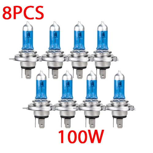 Мотоциклетный галогенный светильник H4 H7, галогенные автомобильные лампы, противотуманный светильник s 100W 2700K 4300K 6000K 12 V, автомобильные Галогенные лампочки с ампулой - Цвет: 8pcs 100w blue