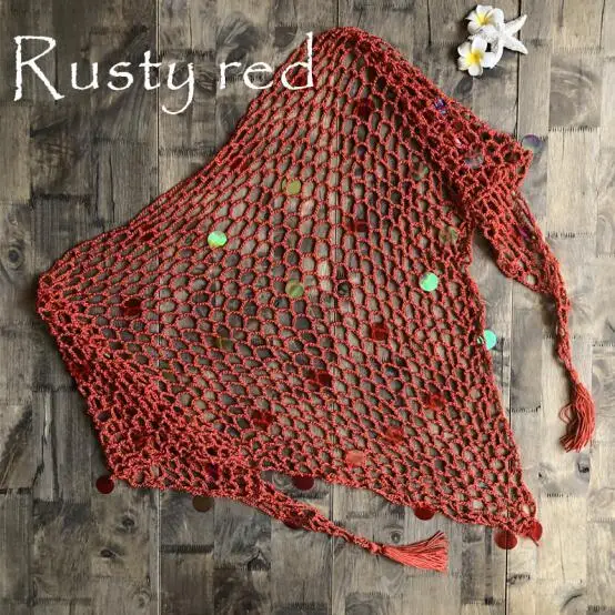 CROCHET BIKINI New Arrival Summer Sexy Women Sequin Hollow Out Fishnet Crochet Mesh Bikini Cover Up Swimwear Bathing Beach - Цвет: Rusty red