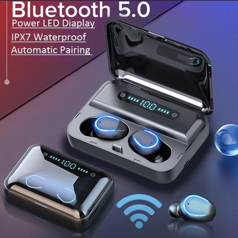 8D HiFi CVC8.0 NoiseCancelling Bluetooth5.0 Earphones TWS Airpods Headphones Deep Bass Sound Cordless Bank Dual Headsets