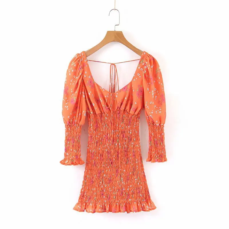 

2019 Summer New Style Europe And America WOMEN'S Dress Flower Floral Printed Dress Short Skirt A8os9089