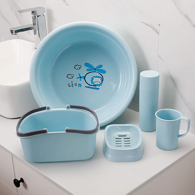 Creative Household Wash Basin Cup Tooth Set Box Soap Box Storage Basket Couples Students Dormitory Portable Washing Set