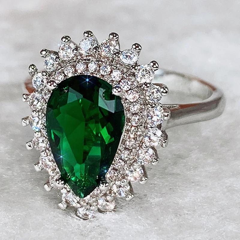 Finger Ring CAOSHI Luxury Women's Finger Rings for Party Bright Green Pear-shaped Crystal Noble Lady Vintage Style Accessories Gorgeous Gift