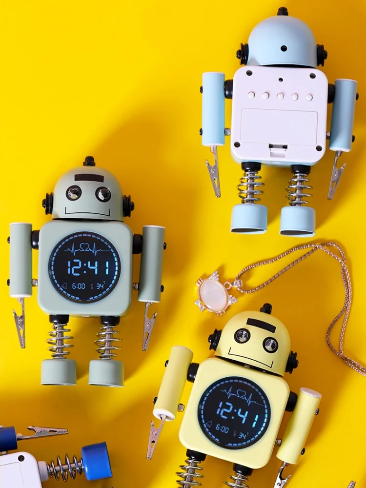 Robot Alarm Clock,stainless Metal Nonticking Wakeup Clock With