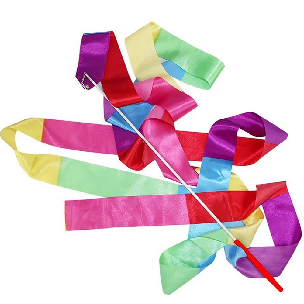 4M Colorful Gym Ribbons Dance Ribbon Rhythmic Art Gymnastic Ballet Streamer Twirling Rod Stick For Training Professional | Спорт и