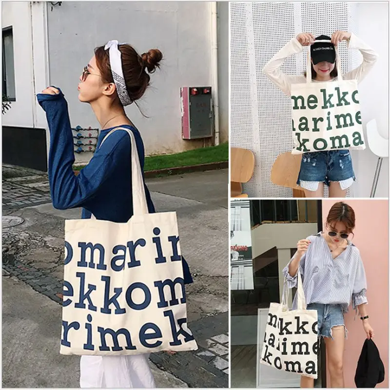 

Korean Fashion Canvas Bags Casual Letter Printing Canvas Bag Simple Shopping Handbag Large Capacity Classic Style Tote