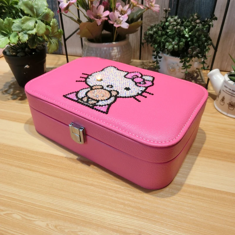 Блестящие стразы Helloo Kitty коробка для хранения ювелирных изделий коробка для часов серьги ожерелье держатель стол милый розовый бриллиант KT Cat коробки для хранения