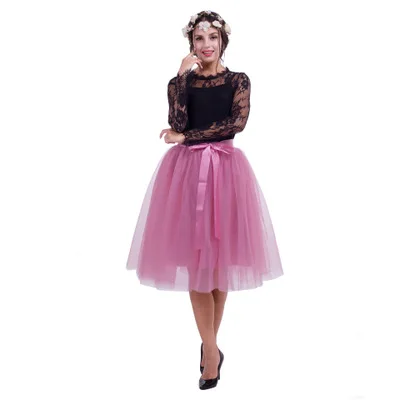 mauve red 5 слоев Тюлевая юбка для женщин Летнее бальное платье миди юбки для женщин Высокая талия пачка плиссированные Faldas для женщин Школа СОлНЦе Jupe - Цвет: mauve red