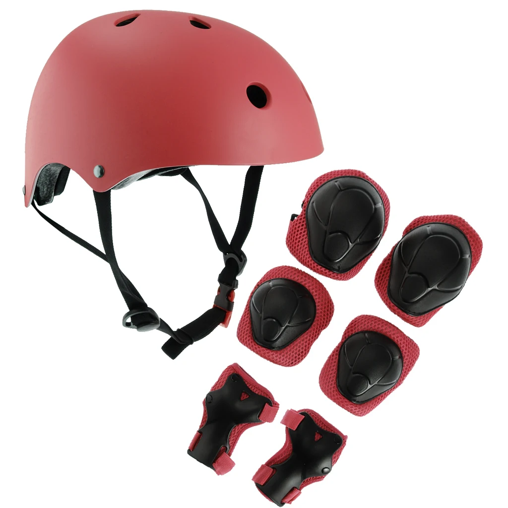 MagiDeal 7pcs Universal Kids Skateboard Safety Helmet Wrist/Knee/Elbow Pad Protective Gear Set - 5 Colors