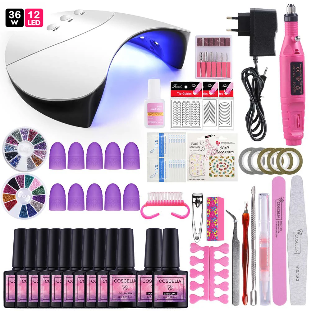 Pаспродажа Маникюрный набор, набор геля для ногтей, лампа для сушки ногтей, вилка США ЕС с замачиванием, набор для наращивания лака для маникюра, набор и...