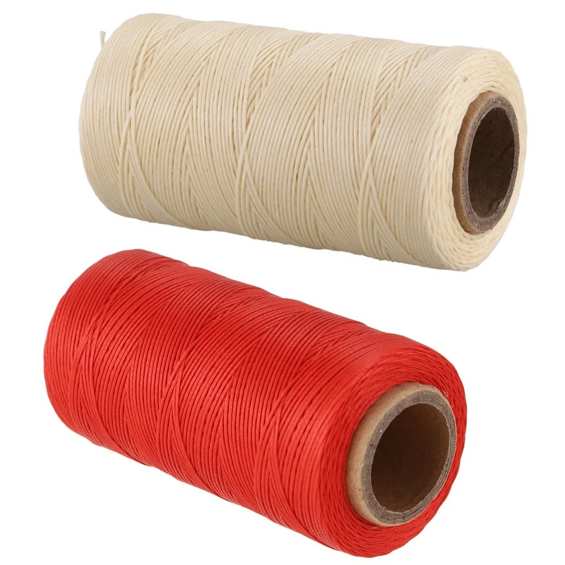 2 Roll 260M 150D 1MM Leather Sewing Waxed Wax Thread Hand Needle Cord Craft DIY New, Red& Cream Coloured