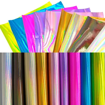 

9pcs Iridescent Holographic Laser PU Leather Fabric Vinyl Rainbow Hair Bow DIY Earring Craft Material